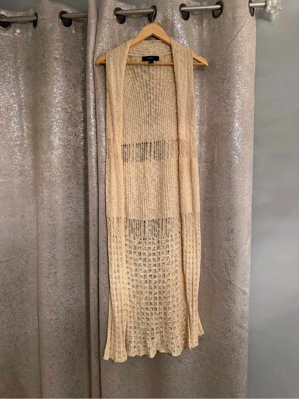 Forever 21 Boho Cream Open Knit Longline Sleeveless Sweater Vest